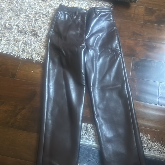 Aritzia Wilfred the Melina Hugh waste brown leather pants size 6 - Picture 6 of 11